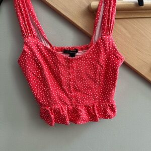 Forever 21 Red Button-Front Polka Dot Crop Top